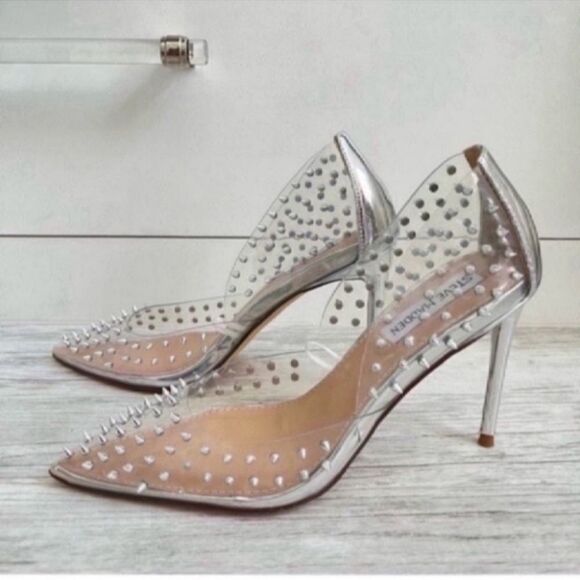 Women's Steve Madden Vala Pumps Clear Silver Spiked Size 5.5 - Picture 10 of 15